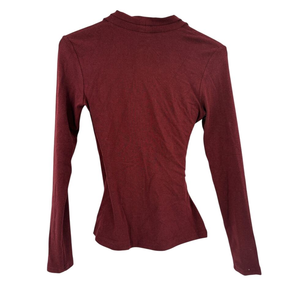 OGL Top Size L NEW Ruby Red Maroon Surplice Long Sleeve Top V Neck Stretch - Picture 7 of 11